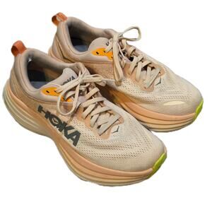 HOKA Bondi 8 Women’s Size 8 – Cushioned Running Sneakers – Neutral Peach